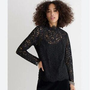 Jcrew Black Scalloped lace mockneck top size 00